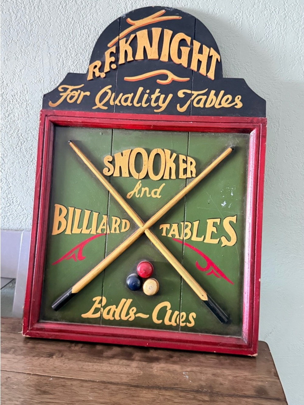 R.F. Knight Snooker & Billiard Table Wall Sign - Green, Red, Yellow